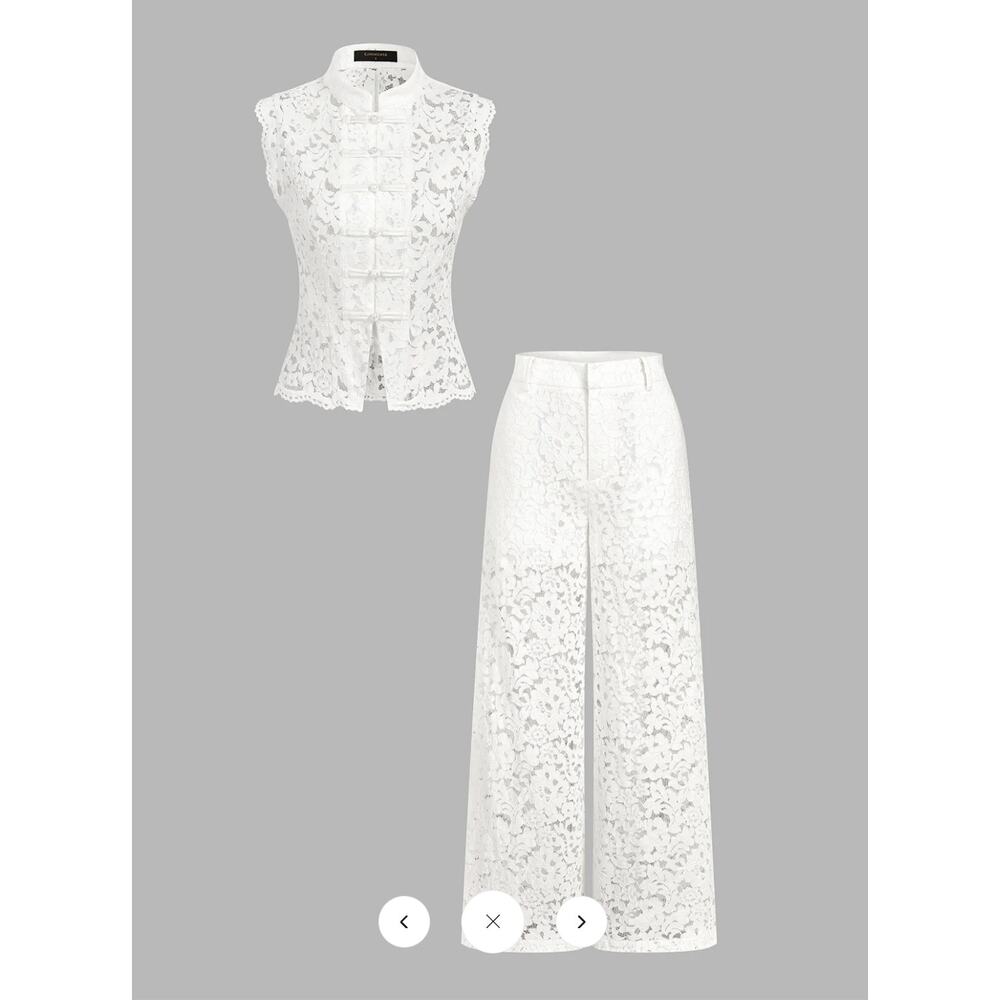 NWT Commense Frog Button Mandarin Collar Lace Vest & Pants Set Sz L - Picture 2 of 8